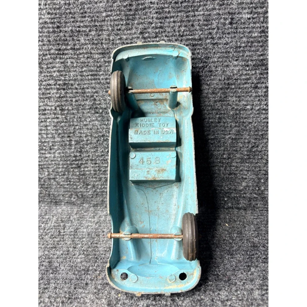 Vintage Hubley Kiddie Toy 458 Diecast Convertible Car Blue Made in USA 1950s